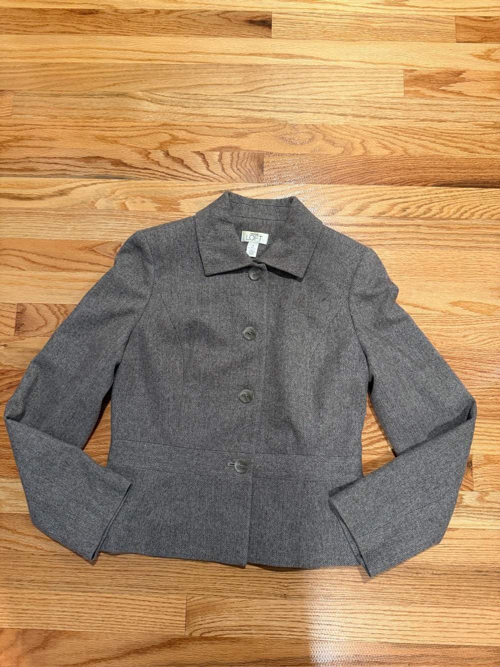 Ann Taylor LOFT Taupe Herringbone Virgin Wool Jacket Size 6